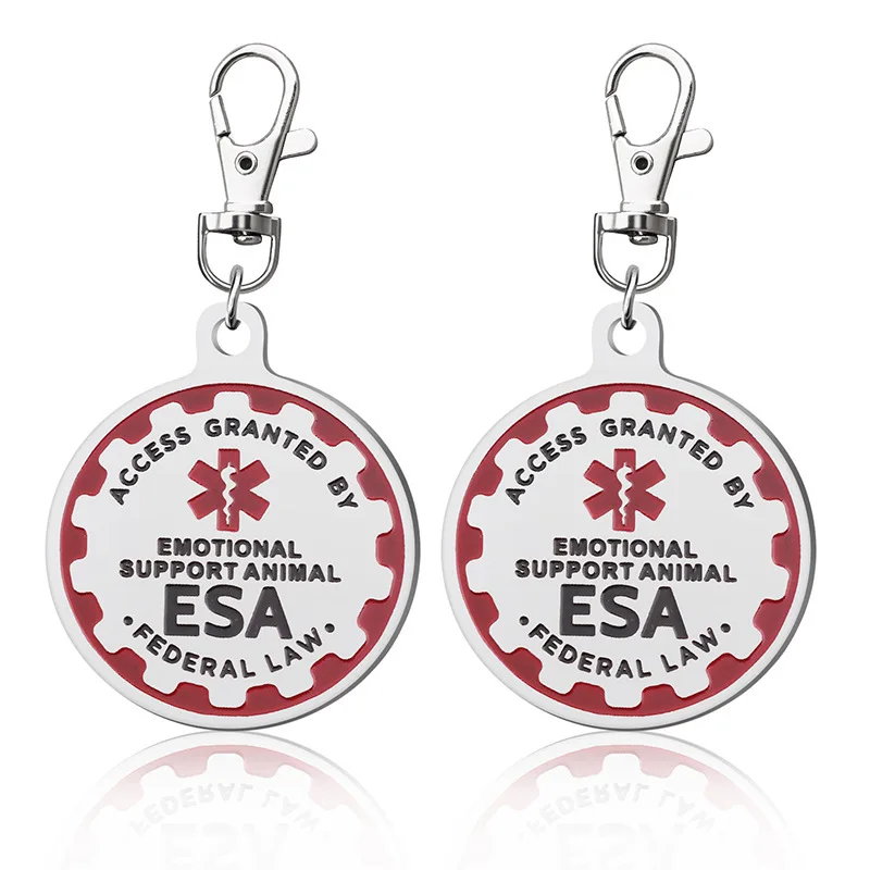 Service Dog Tag Red Medical Alert Symbol Pendent Metal Pet Collar ESA Tags for Large Small Dogs Collar Decoration Accessories