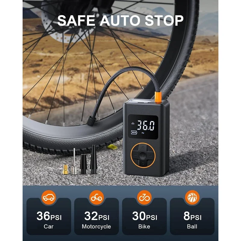 Tire Inflator Portable Air Compressor 150 PSI Cordless Mini Bike Tire Pump, Air Pump for Car with Pressure Gauge, LED Light