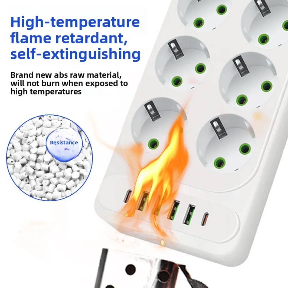 German - style High - power European -standard Power Strip,with MultipleSocketsandMultipleUSB Ports, 10 - hole Powerfor Home Use