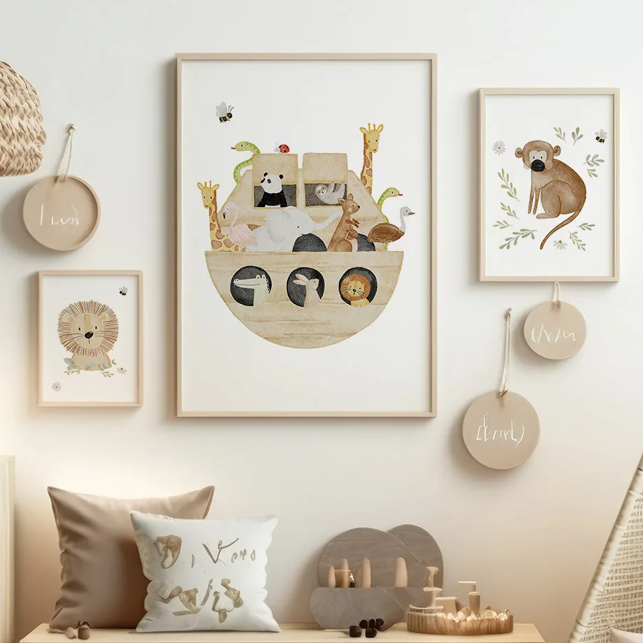 Boho Lion Fox Rabbit Monkey Sailing Voyage Wall Art Canvas Painting Nordic Posters And Prints Wall Pictures Baby Kids Room Decor