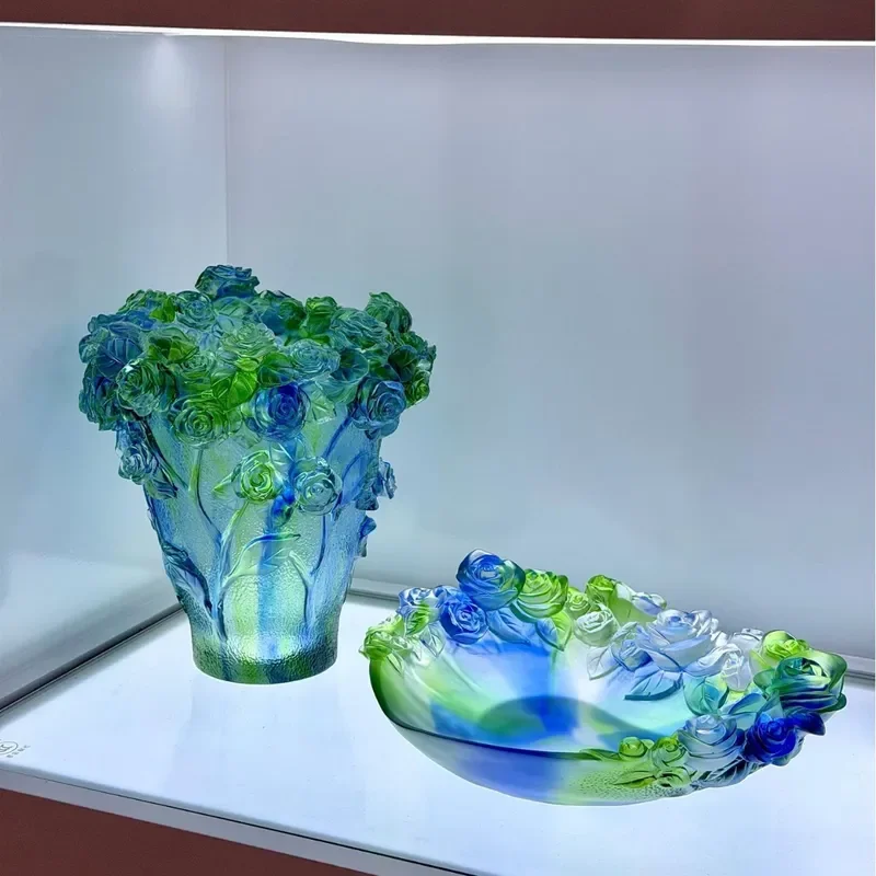 Vintage Glazed Ceramic Vase Home Decor Handmade Rose Pattern Fruit Plate Artistic Craft Custom Design Factory Direct Sale