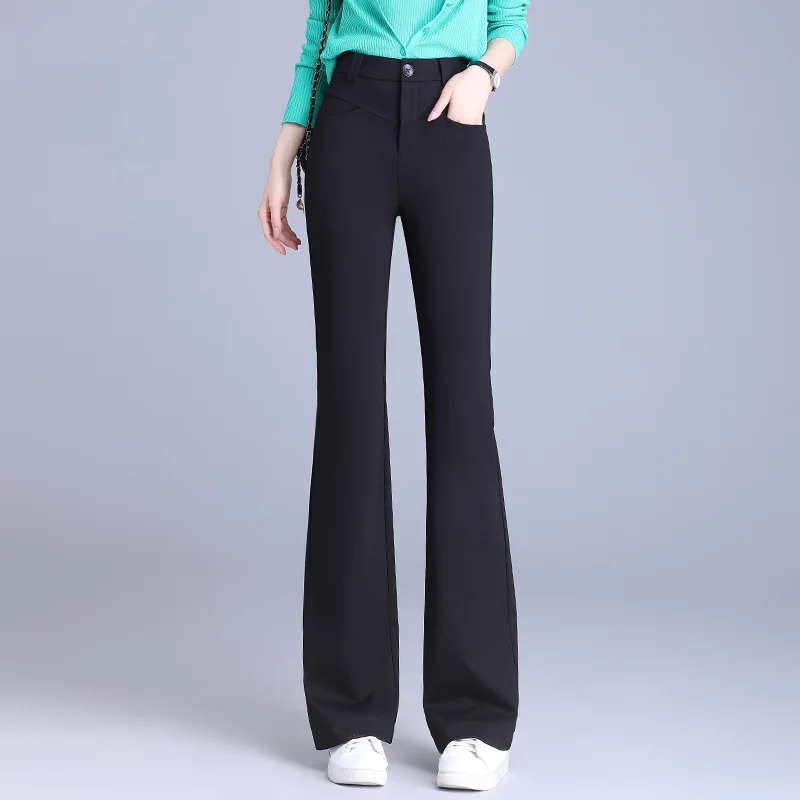 Korean Version of Elegant Solid Color Casual Suit Pants Women 2024 Early Autumn New Flared Pants Micro-cropped Pants Wholesale