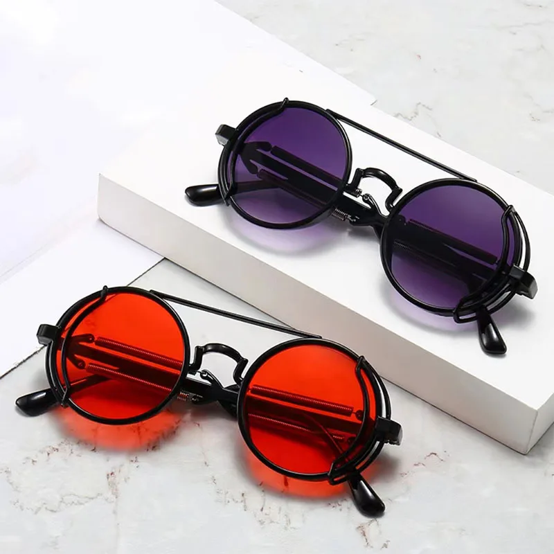 New Punk Small Frame Circle Sunglasses Men\'s Hollow Out Mirror Legs are Fashion Sun Glasses Women Street Shooting Eyewear UV400