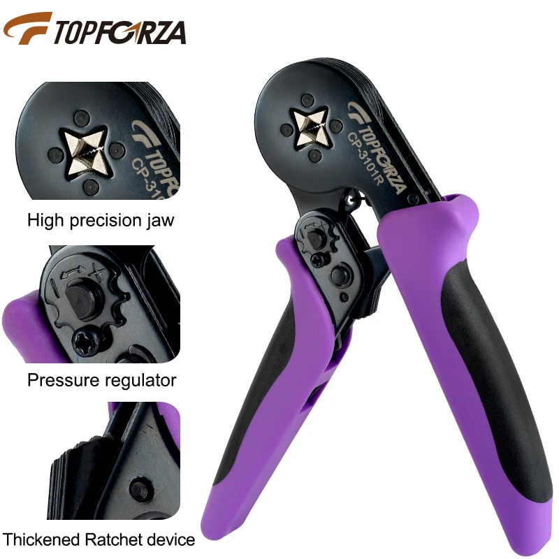 Topforza Tubular Terminal Crimping Plier Mini Ferrule Crimper Tools Electrical Nipper 0.25-6mm² AWG26-10 Connector Press Tool