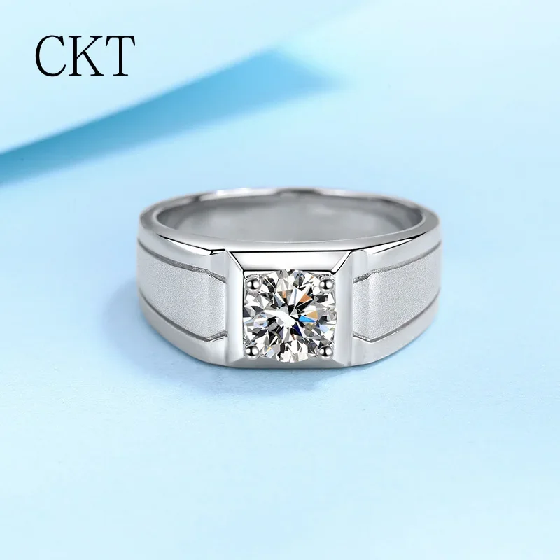 

18K White Gold Luxury Platinum Pt950 Men's Ring for Boyfriend Gift 0.5-1 Carat Moissanite Diamond Ring Wedding Fine Jewelry