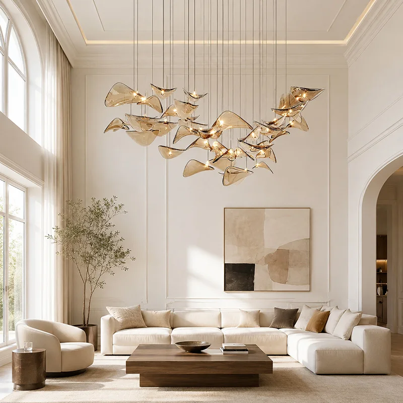French Glass Chandelier, Clear Glass Pendant Light, Luxury Hanging Light For Duplex Stairwell, High Ceiling Foyer, Entryway