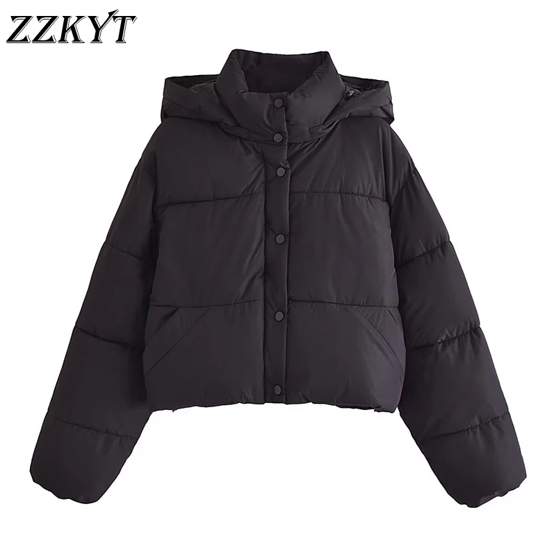 Women\'s Jacket Winter Black Hooded Zippers Women Solid Elegant Anorak Office Outerwear Loose Female Clothing Casual Parkas Coat