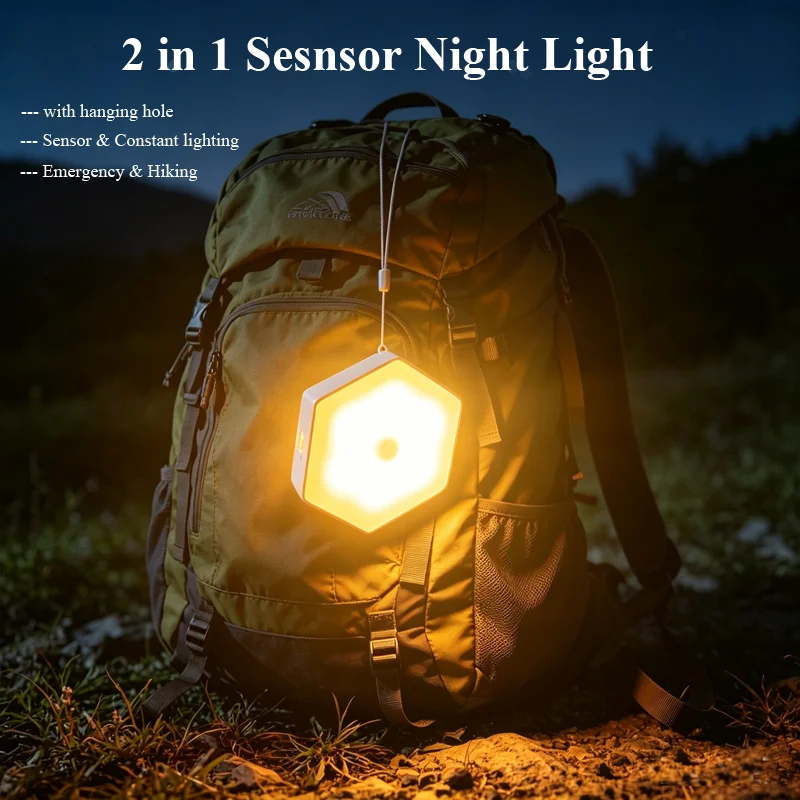 Wireless Hexagon Motion Sensor Night Light Type‑C Rechargeable Magnetic & Hanging LED Lamp For Stairs Hallway Bedroom Emergency