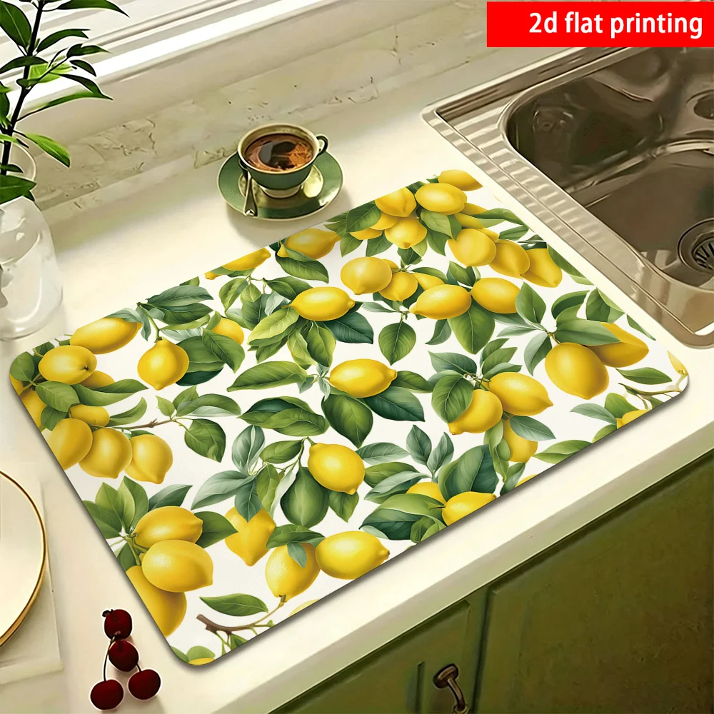 Fresh Lemon Fruit Pattern Fast Drying Mat Absorbing Countertop Protection Pad Kitchen Counter Pad Dustproof Placemat Dish Mat