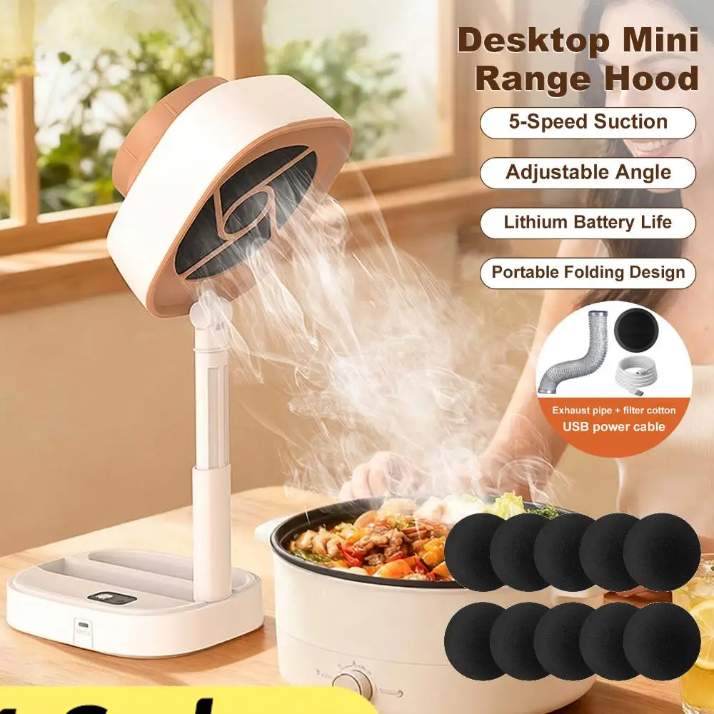 Portable Exhaust Fan Or 10Pcs Filter Sponge Small Kitchen Hood Extractor BBQ USB Desktop Range Hoods Mini Suction Cooker Hood