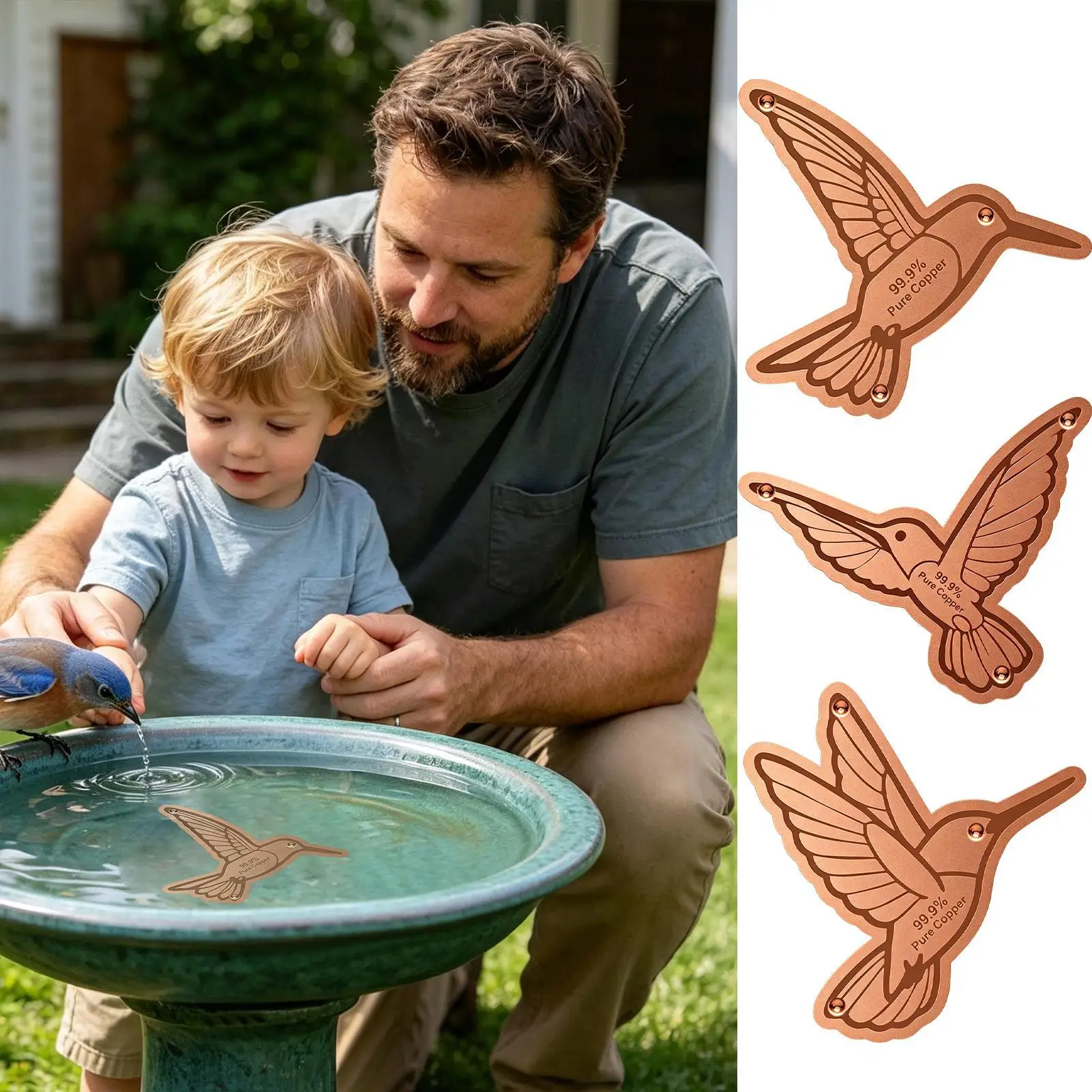 Copper Bird Bath Portable Cleaning Safe Bowl Dish Bird Bath Copper for Outside Outdoor Garden Yard Backyard Patio Balcony Ground - view 5