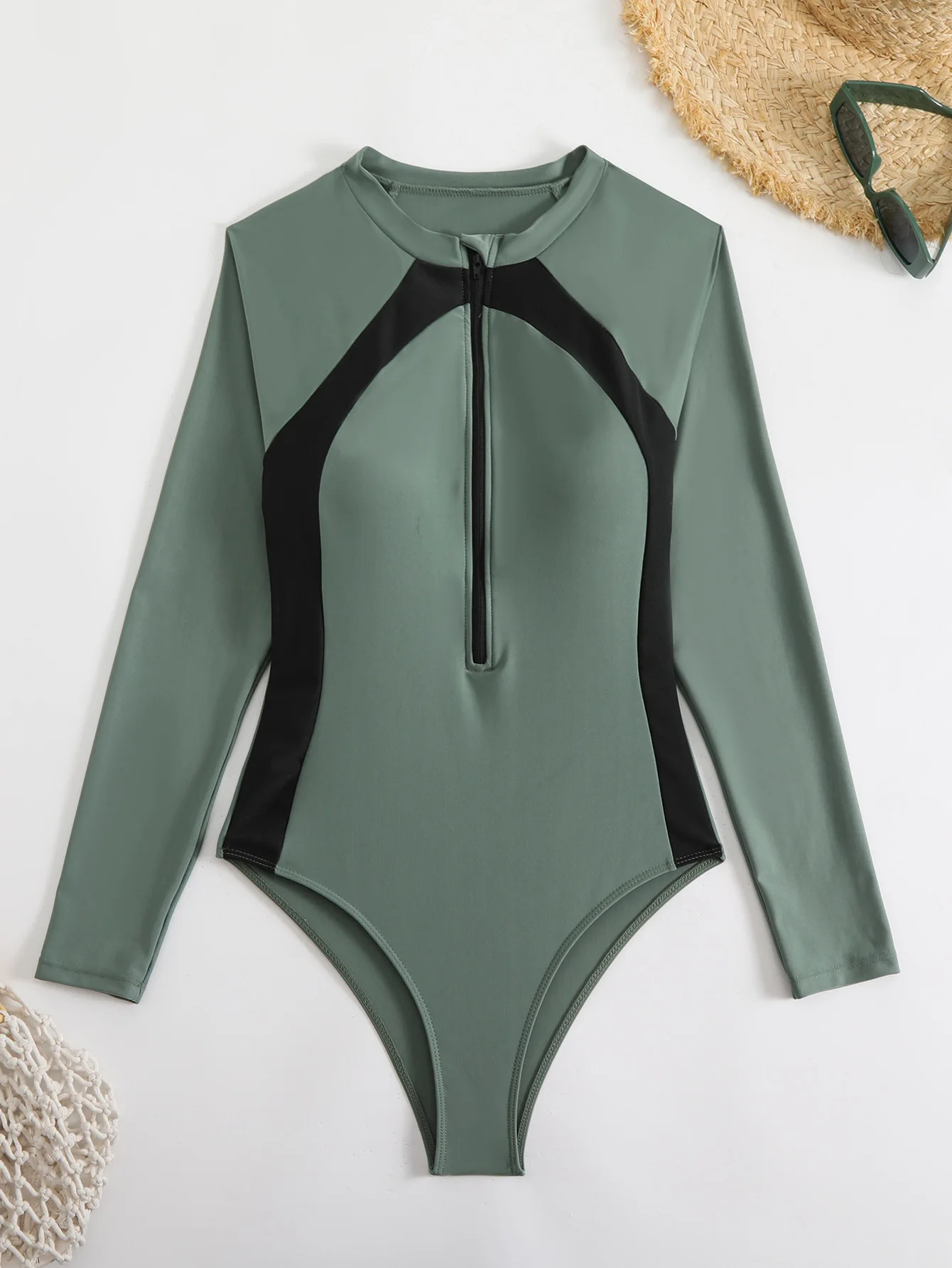 2025 nuevo traje de surf Sexy de manga larga, traje de baño de una pieza para mujer, traje de baño con cremallera, traje de baño femenino, ropa de playa, traje de baño