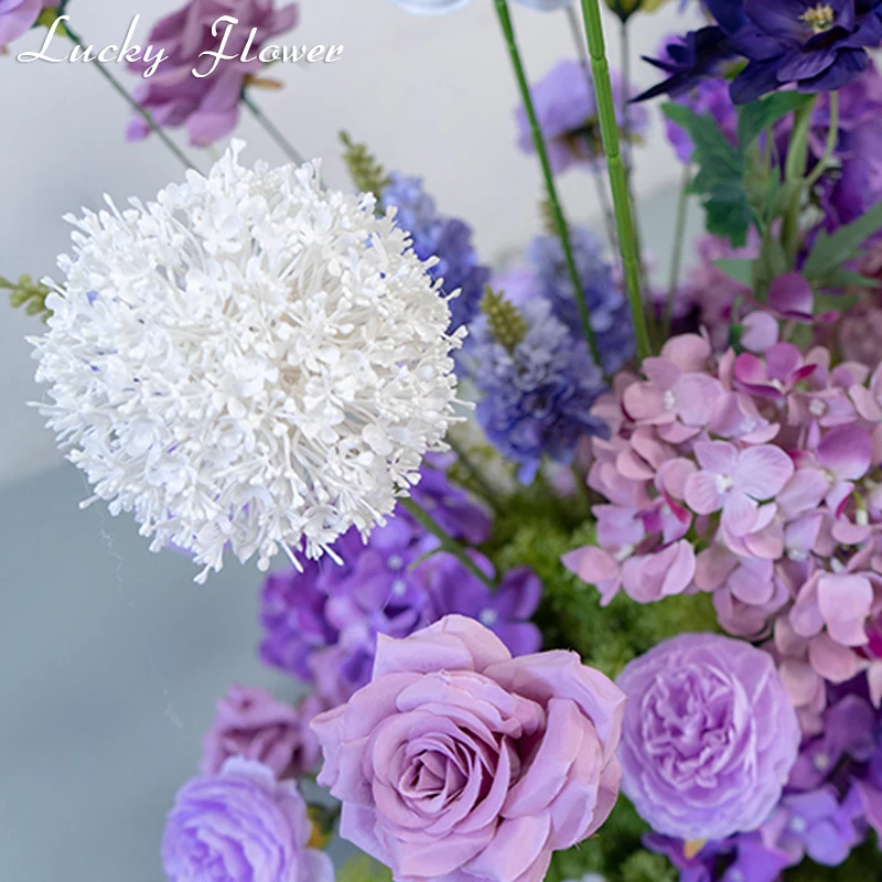 Elegant Purple Wedding Flower Set Artificial Flower Row Road Leading Flower Ball Wedding Decoration Welcom Sign Decor Floor Row