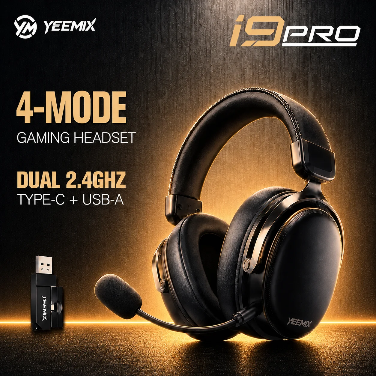 Yeemix I9 Pro Wireless Gaming Headset 7.1 Surround Sound 50mm Drivers 1100mAh Battery 3 Mode Connectivity Headset PS5 PC SWITCH