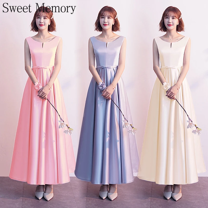 A2369 Women Gray Bridesmaid Dresses Lace Up Girl Long Wedding Guest Formal Gown Girl Birthday Party Champagne Pink Satin Dress