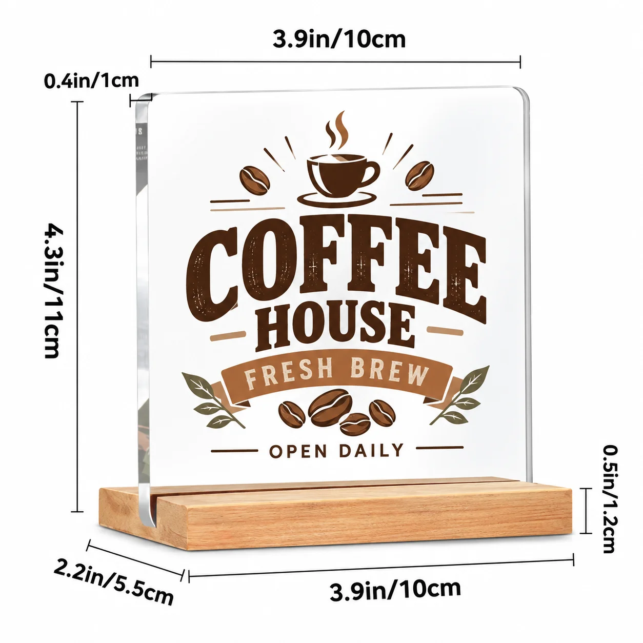 Custom Acrylic Photo Frame with Wooden Base Personalized Clear Desk Display 10x12cm Thick Acrylic Sign for Wedding Office Gift