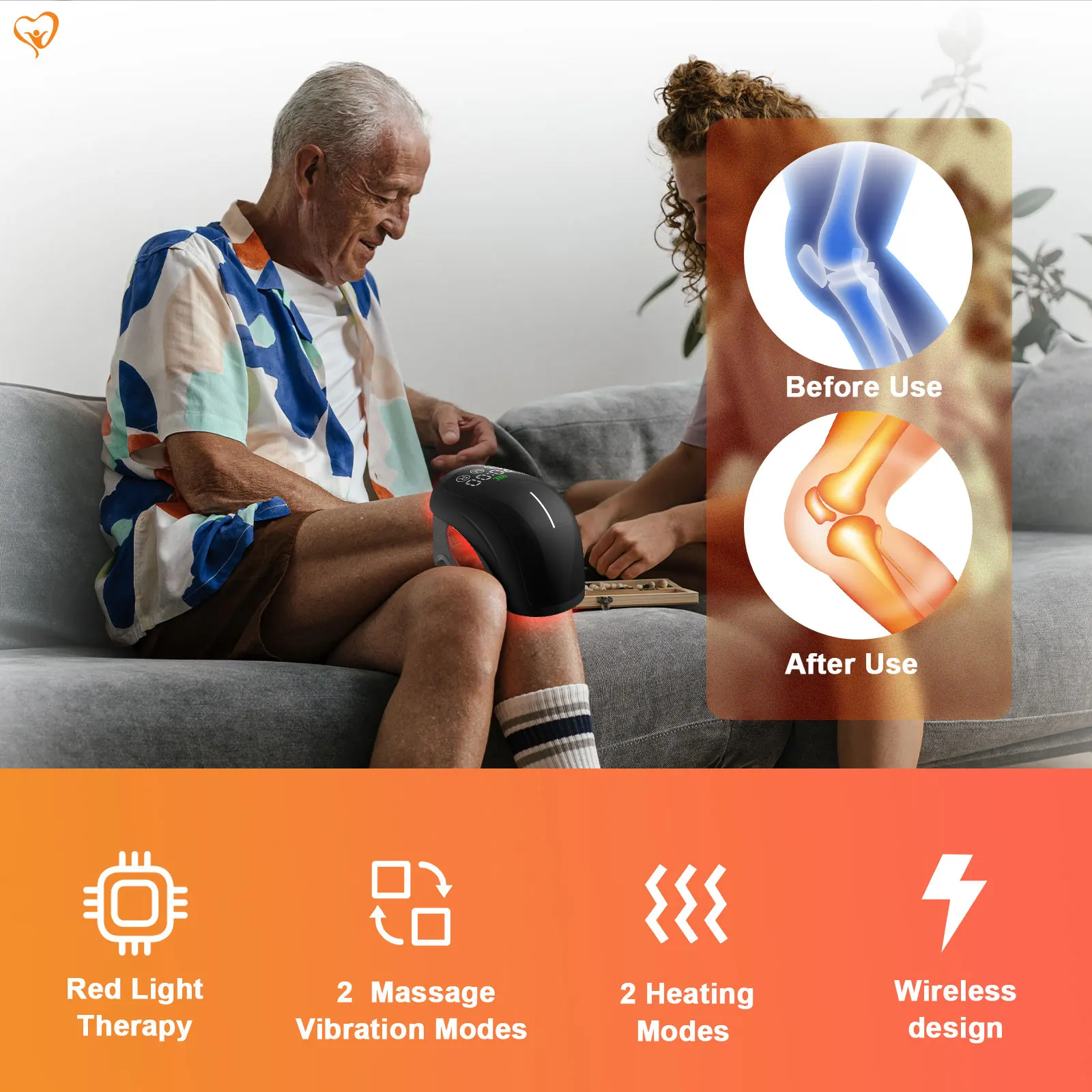 Wired/Wireless Knee Massager Infrared Vibration Knee Pain Relief for Swelling Stiff Joints Stretched Ligament Muscles Injuries