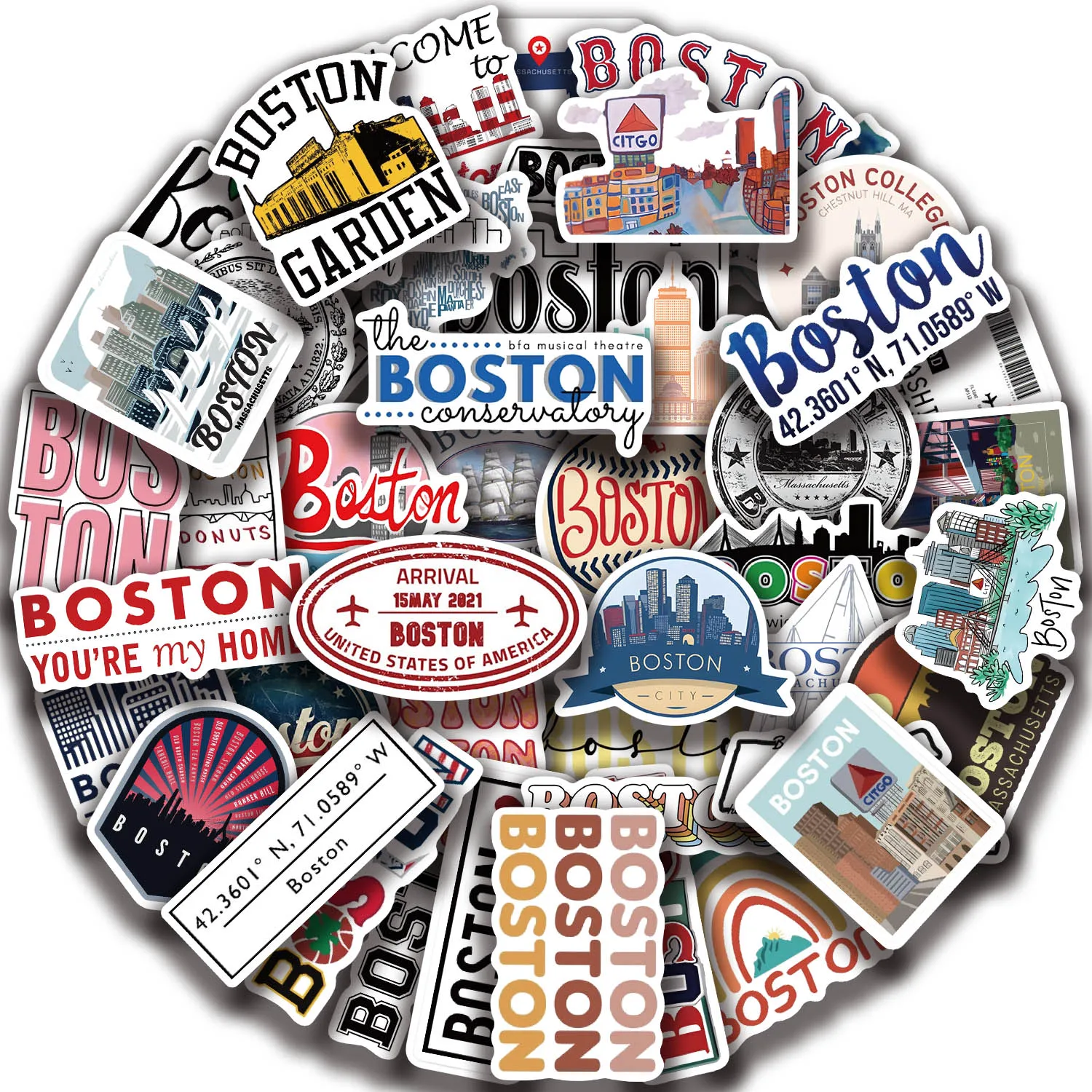 50pcs Cartoon Boston Stickers For Phone Laptop Suitcase Skateboard Guitar Aesthetic Waterproof Stickers Journey Dairy Decals ﻿