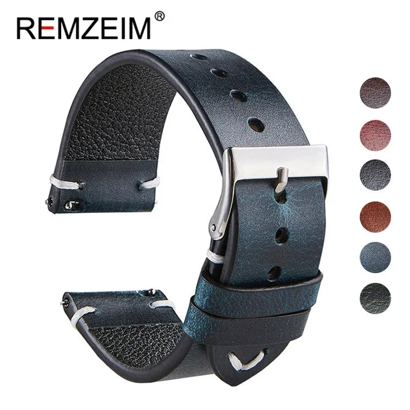 REMZEIM Quick Release Leather Watchbands 18mm 20mm 22mm Casual Belt Smart Watch Strap Soft Leather Bracelet Wrist Watch Band