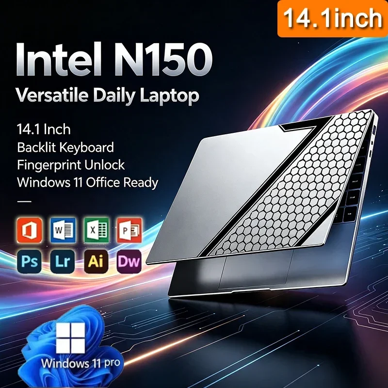 2026 Brand New Intel N150 14.1 Inch Backlit Fingerprint Unlock Laptop Windows 11 Office Study NoteBook Gaming Computer PC
