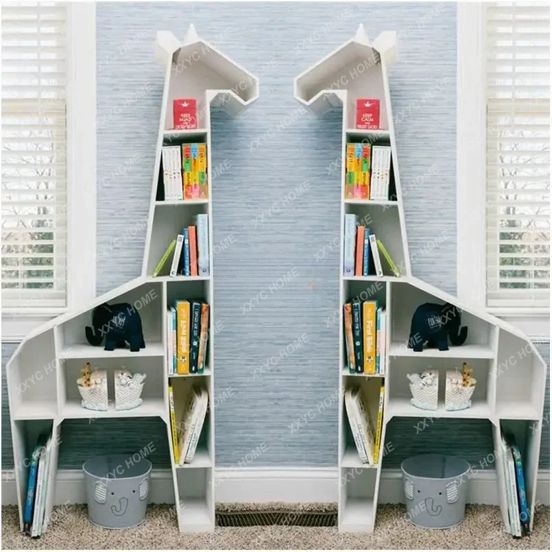 A  Multi Tier Wooden kids bookshelf bookcase Multi-layer Creative Giraffe Shaped Book Shelf