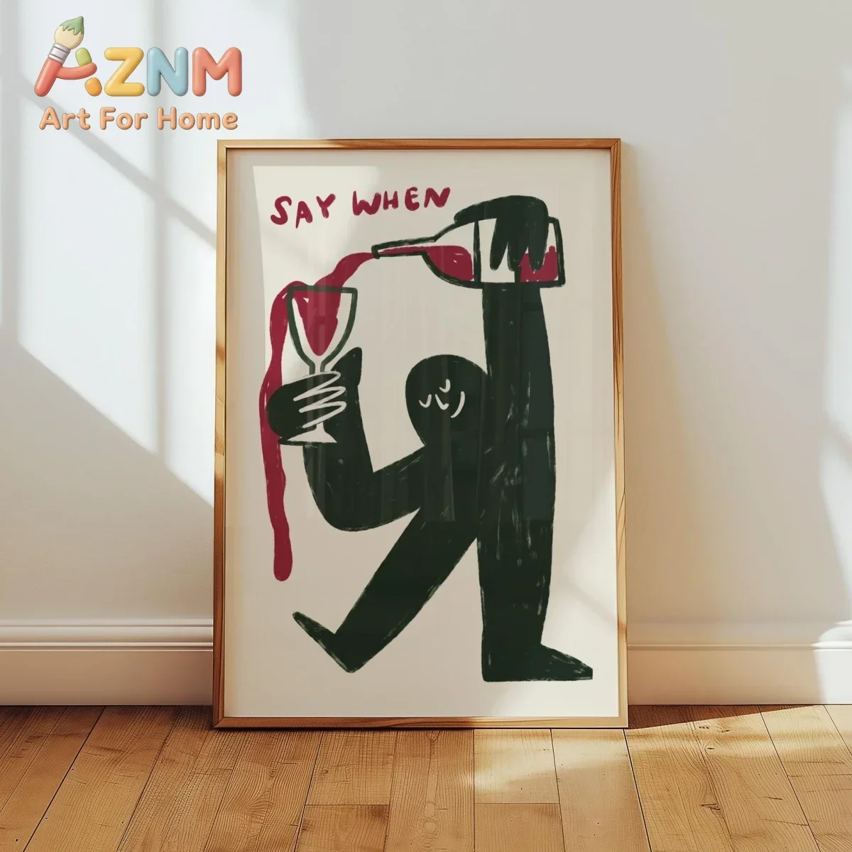 AZNM Say When Wine Art Canvas Wall Art Abstract Funny Figure Pouring Red Wine Frameless Print Poster for Kitchen Bar Home Decor