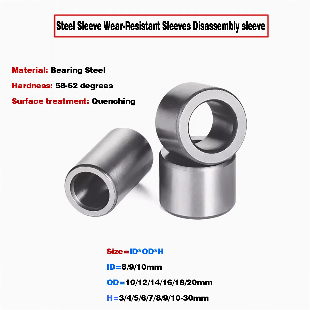 

1Pcs Inner Diameter 8mm 9mm 10mm Bearing Steels Bearing Bushing Steel Sleeve Wear Resistant Inner Guide Sleeve