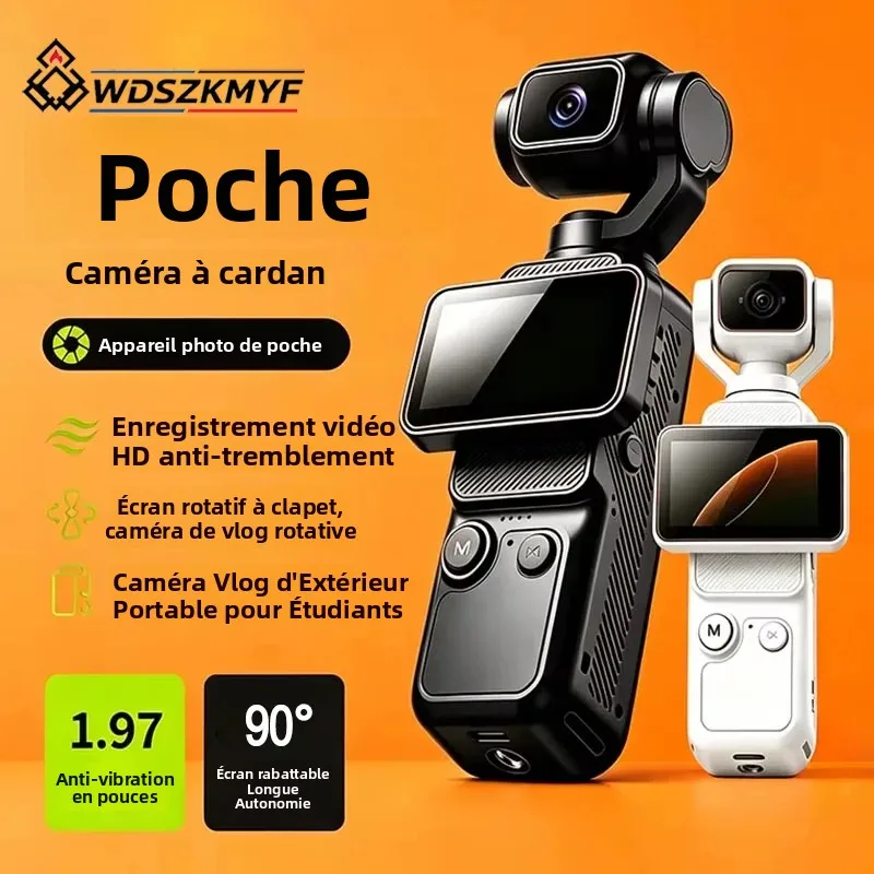 Nouvelle caméra d'action portable 180 °   Caméscope de poche pour vlog, enregistreur vidéo 1080P, écran 1,97'', objectif à rotation automatique, pour sports de plein air