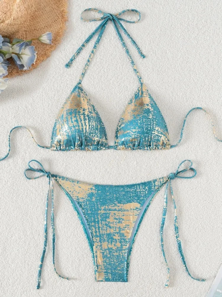 레이디 하이컷  thong 수영복 여성 푸쉬업 비키니 섹시한 타이드 홀터 수영복 여름 백리스 비치 수영복