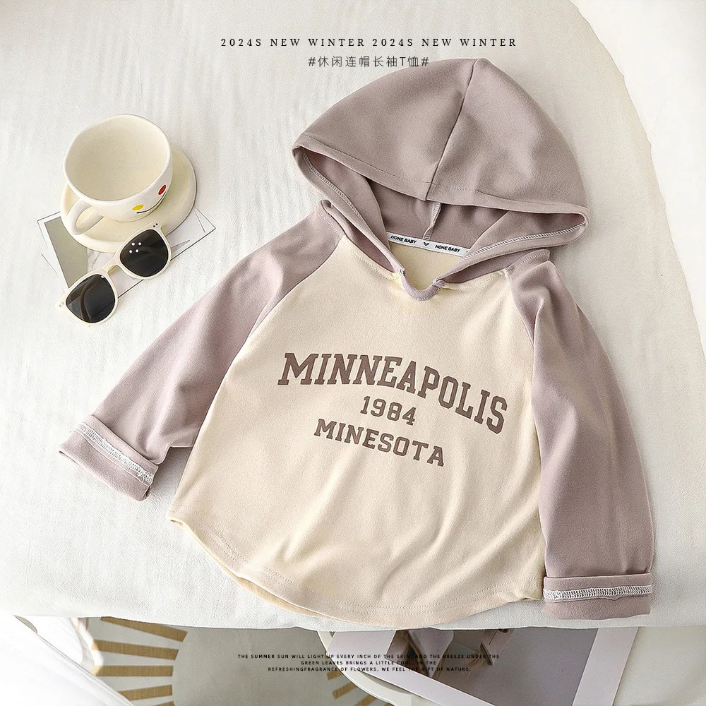 Kids Casual Letter Print Long Sleeve Hooded T-shirt Tops Children's Boys Girls Autumn Pullover Hoodies Sweatshirt