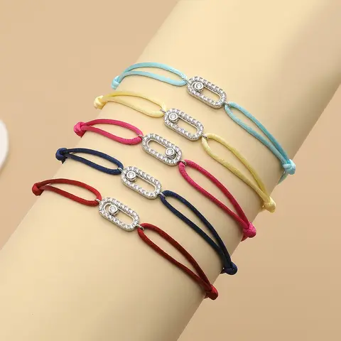 New Simple Fashion Women's Can be moved Round Zircon Rope Bracelet Lace up Chain Adjustable Rope Bracelet jewelry accessory