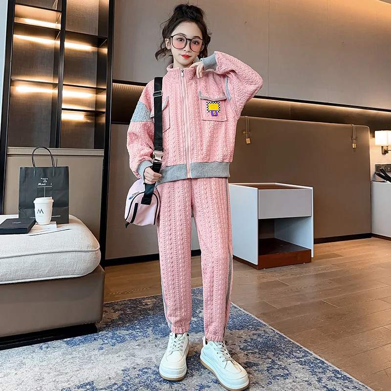 5 to 14 year old girl suit Spring and Autumn 2024 new big child girl western boy coat coat + casual sports pants two-piece set