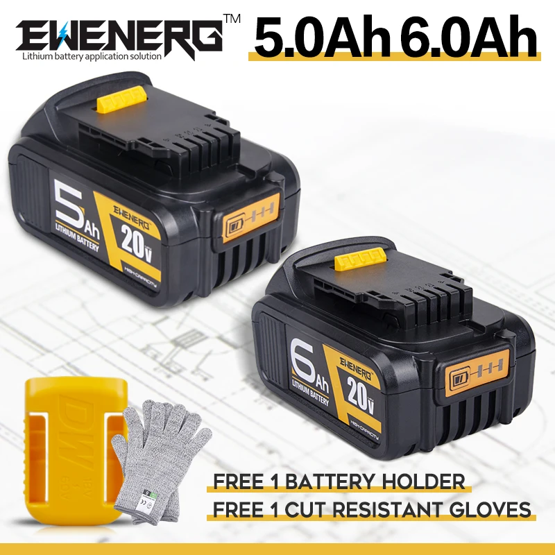 

For DeWalt 18V 5.0Ah 6.0Ah Lithium Ion Rechargeable Battery Replacement For Power Tools DCB184 DCB200 DCD DCF DCG DCS