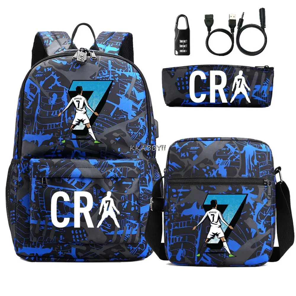 Mochila para ordenador portátil CR7 para hombre y mujer, Bolsa Escolar ligera, resistente al agua, con cerradura an-ti, para viaje y Deportes