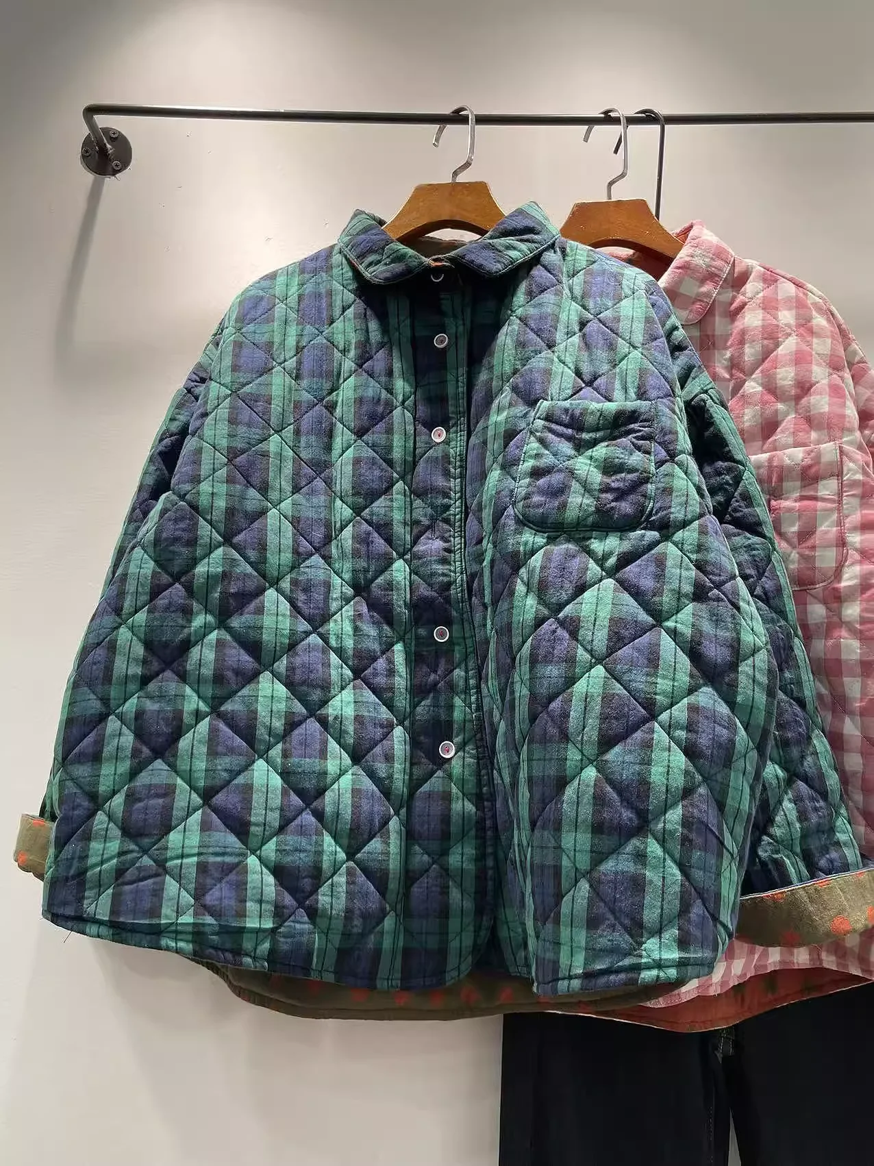 Bust 130cm plus size women clothing Japanese style cotton padded women's plaid jacket warm checkered shirt jacket outwear