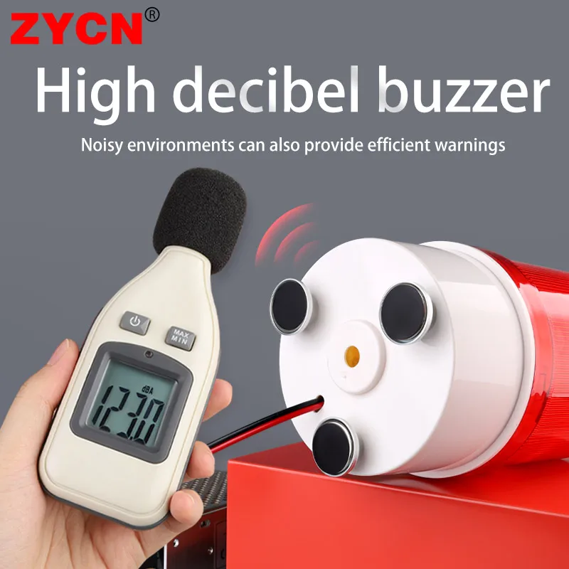 Volume Control Magnetic Indicator Light Rotating Beacon Warning Sound Strobe Alarm Buzzer 12V/24V/220V Decibels Adjustable