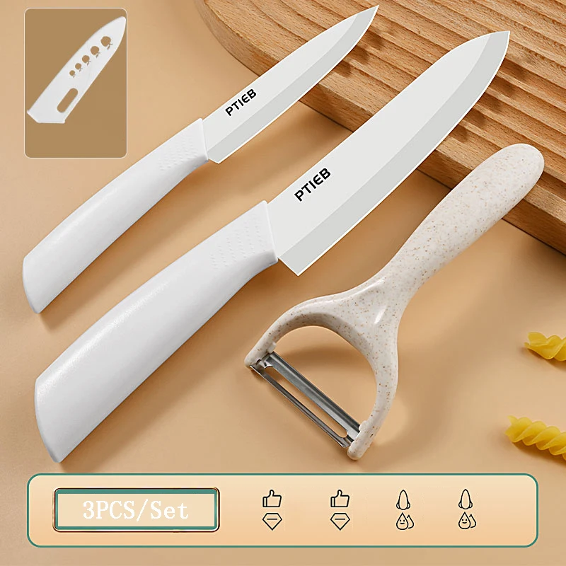 3PCS/Set , Ceramic Knife Peeler Combo Set, Professional Chef Meat Cleaver Kitchen Sharp Antioxidant Ceramic Fruit Knife