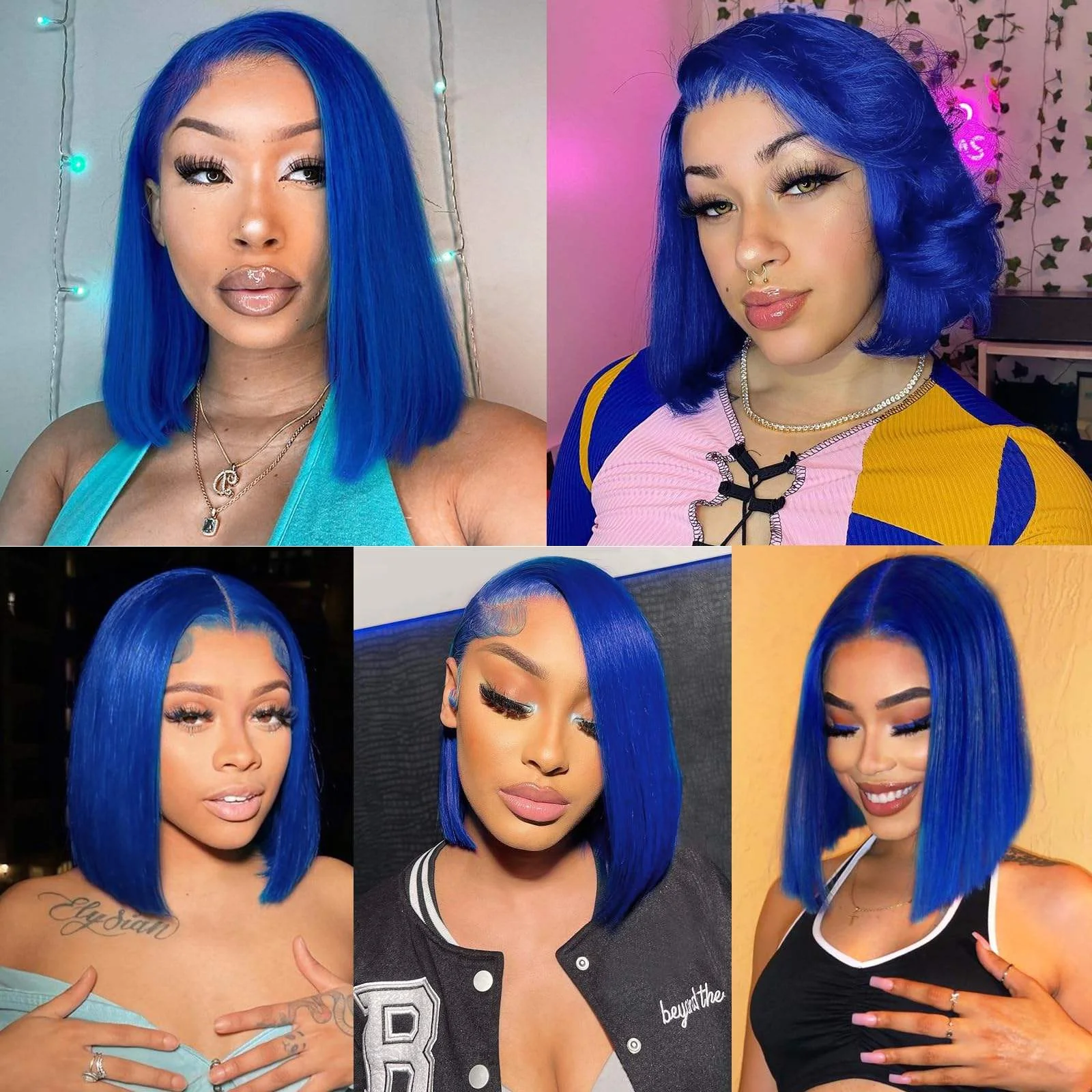 Blue Straight Bob 100% Human Hair Wigs 13X4 Lace Frontal Wig Human Hair 13X6 HD Lace Frontal Brazilian Hair Wigs For Black Women view 5