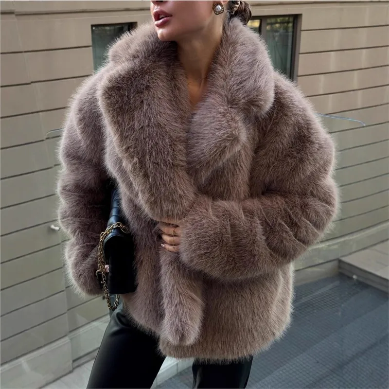

Mixed fur coat loose suit collar for women