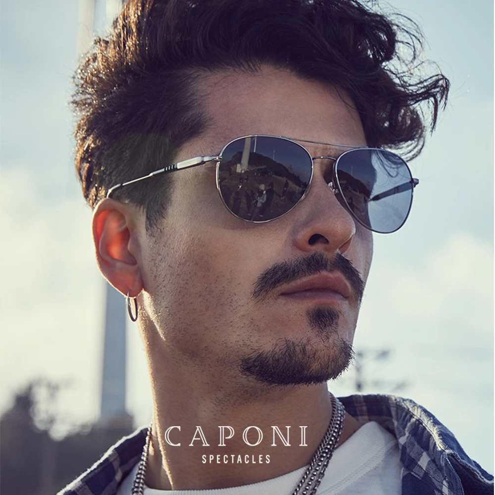 CAPONI Polarized Pilot Classic Sunglass Men Photochromic UV400 Outdoor Sports Driving Shades Sunglasses Brand Designer BS3109