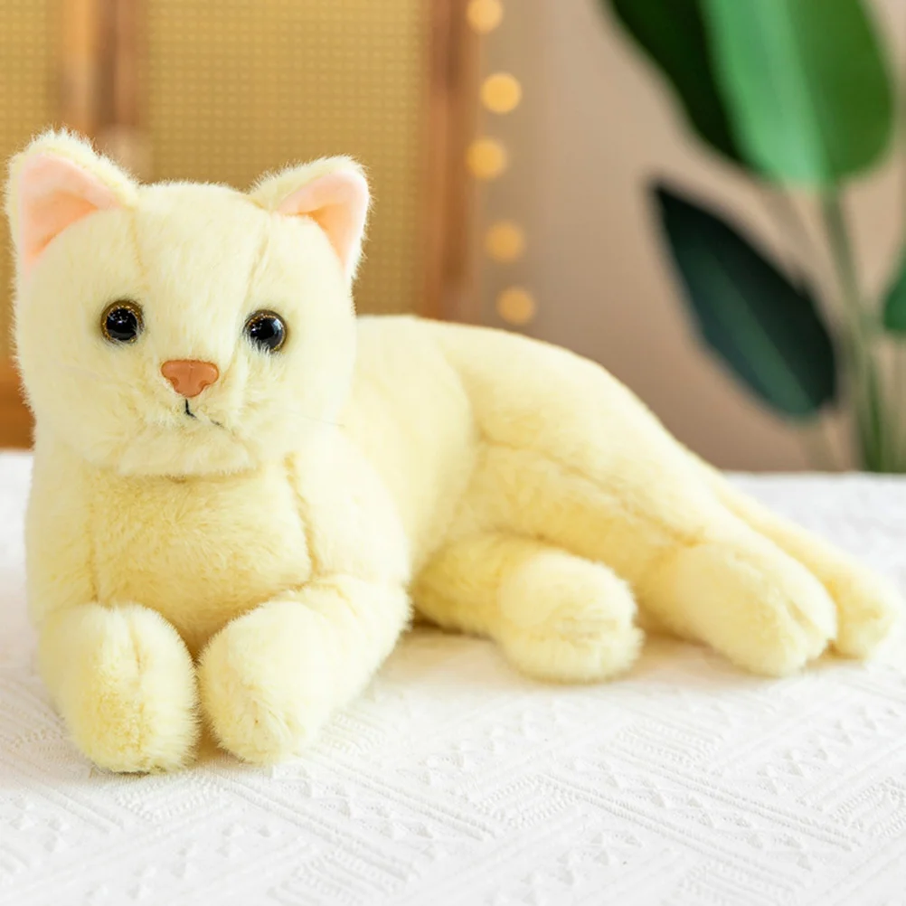 Plush Toy Pet Cartoon Cat White Black Baby Fluffy Simulation Kids Room Ornament