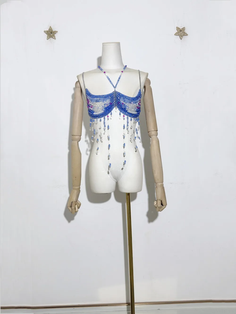 

2025 Summer Sexy Handmade Beaded Hanging Top y2k Neck Halter Women Tank Top Tassel Chest Jewelry Party Body Chain Vest