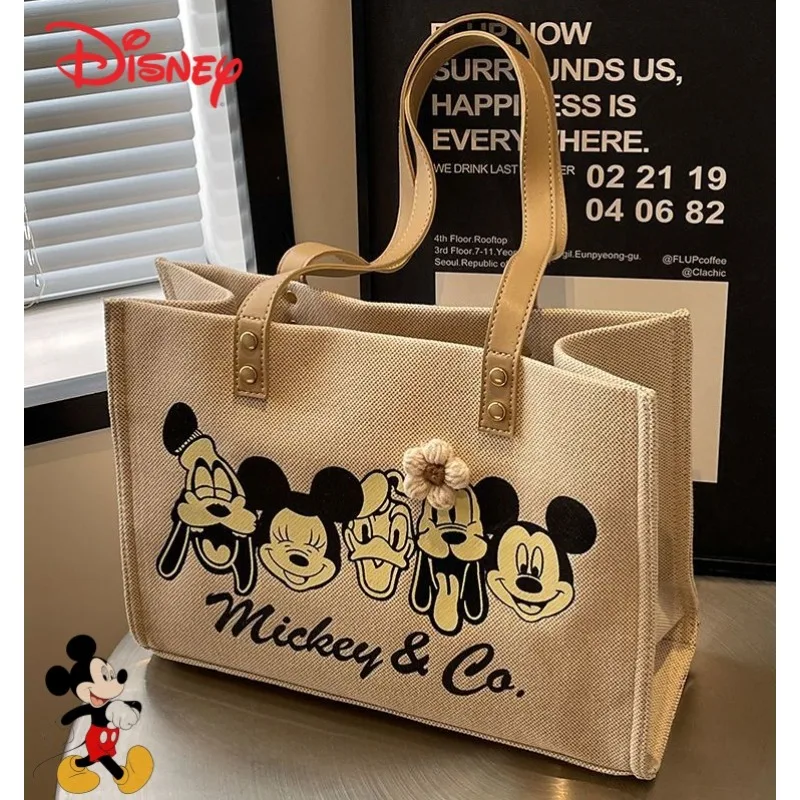 حقيبة يد ديزني كارتونية لطيفة ميكي دونالد داك للفتيات، حقيبة كتف عصرية وبسيطة ومحمولة ذات سعة كبيرة