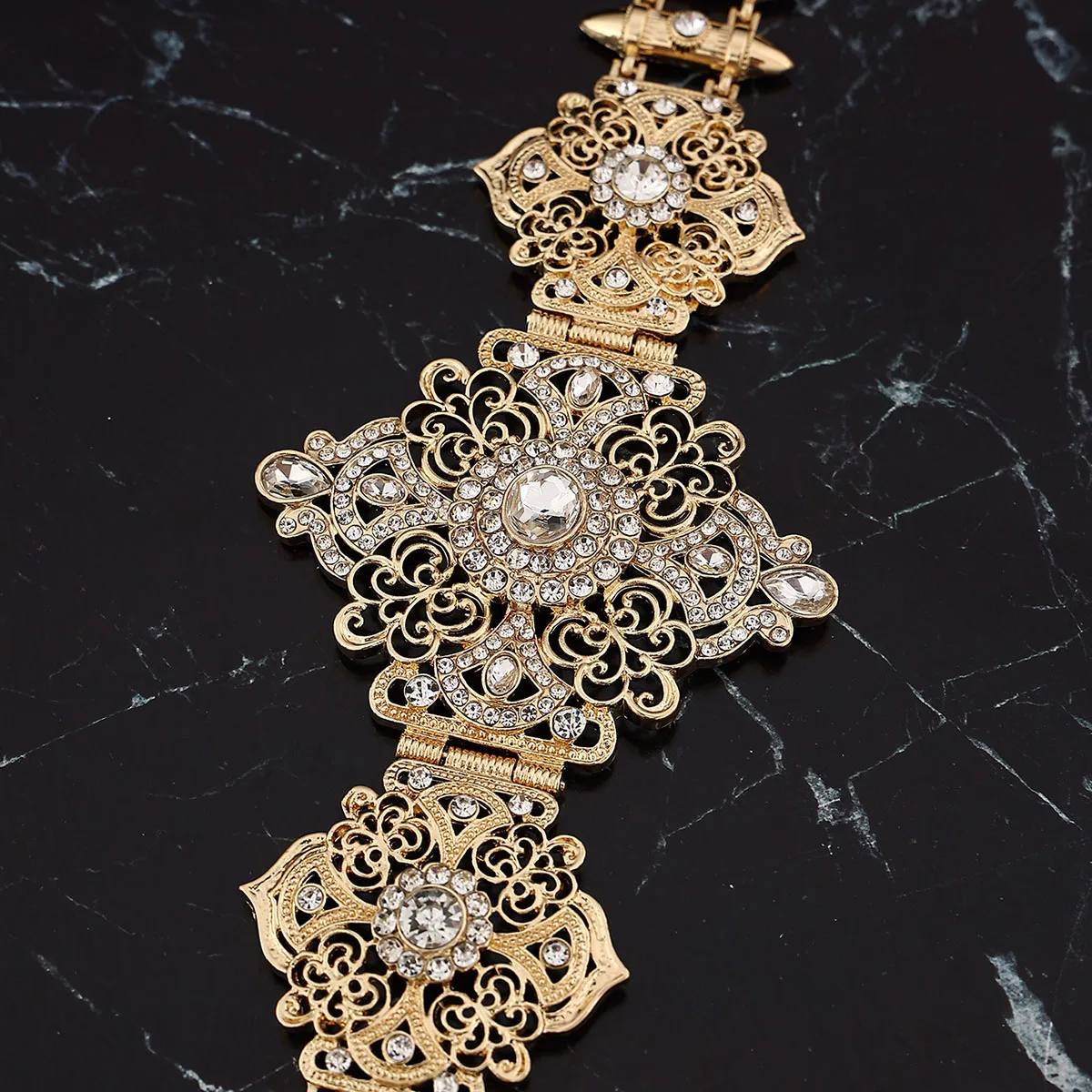 

Moroccan Style Women's Gold Color Metal Belt Hollow Flower Design Robe Waist Chain Arab Bride Wedding Body Jewelry