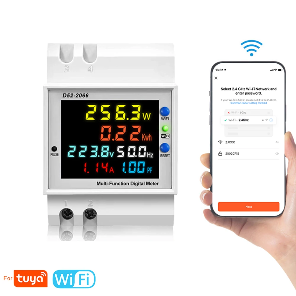 Compact Digital Electricity Meter with Smart WiFi Functionality for Accurate Energy Tracking on DIN Rails in Various Locations