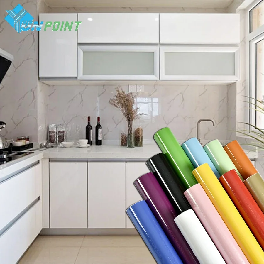 มุกสีขาว DIY ฟิล์มตกแต่ง PVC กระดาษผนังกาวในตัวสติ๊กเกอร์ปรับปรุงเฟอร์นิเจอร์ตู้ครัววอลล์เปเปอร์กันน้ํา