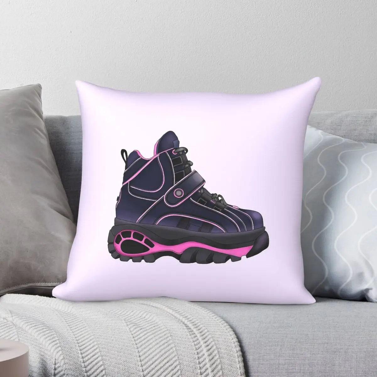 Dark Purple Platform Shoes Square Pillowcase Polyester Linen Velvet Creative Zip Decor Pillow Case Car Cushion Cover
