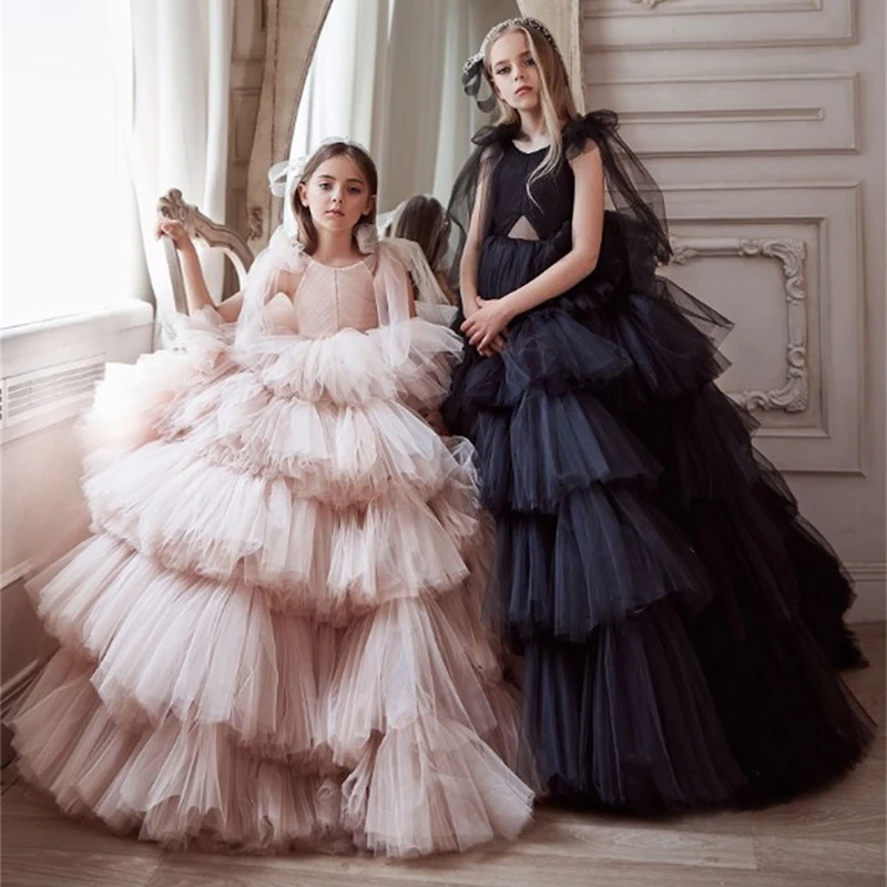 Vestido de princesa de línea a con volantes para niña, traje de baile de niña de flores, vestido de fiesta de bambini ragazze, vestido de fiesta de graduación, disfraces de Grace