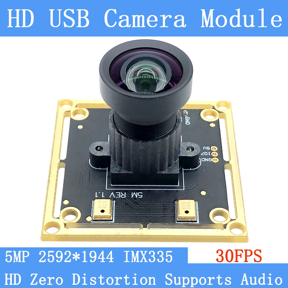 

HD 5MP промышленная веб-камера с чистым физическим нулевым искажением UVC IMX335 2592*1944 30FPS USB-модуль камеры с аудиоподдержкой для Linux