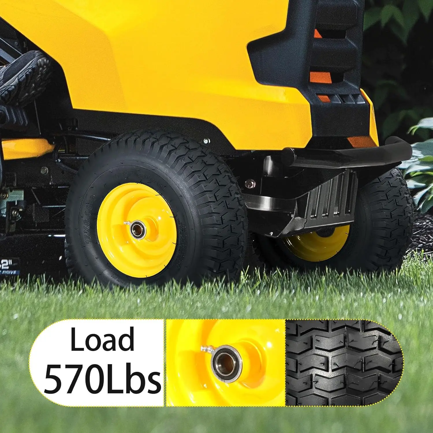 15x6.00-6 Lawn Mower Tires, 4 Ply Tubeless 15x6-6 Front Tire Assembly Replacement for Craftsman/John Deere/Cub Cadet Riding Mowers,570lbs Capacity,3